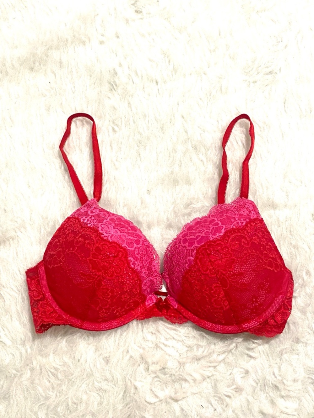 Victoria's Secret dream angel plunge Red and Pink Lace Push-Up Bra 34C
